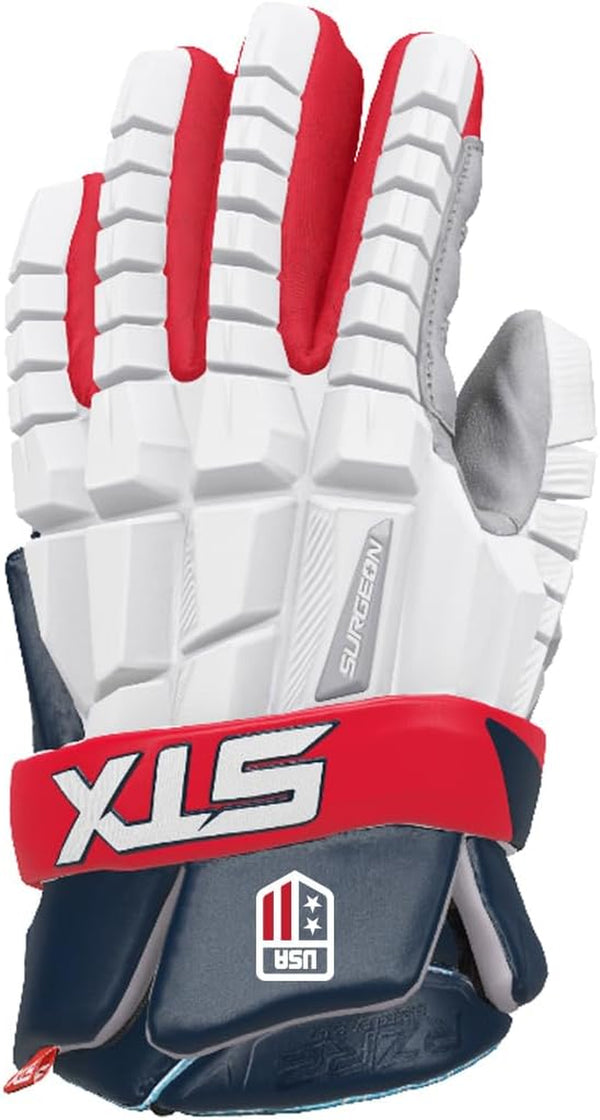 STX Surgeon RZR 2 Lacrosse Glove-Xl/14 Inch-Red/White/Blue