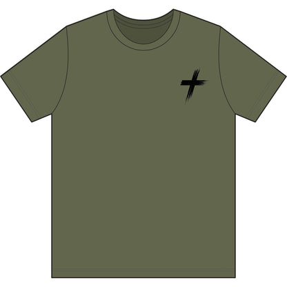 Cross Brush Stroke Chest Logo T-Shirt — Minimal Christian Faith Tee