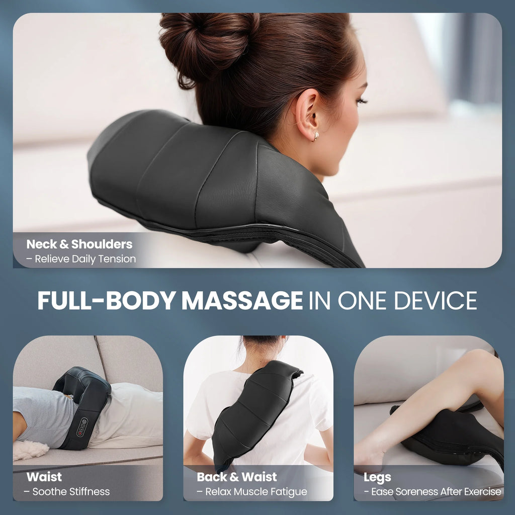 Neck and Shoulder Massager, 3D Deep Tissue Kneading Shiatsu Massager with Heat, Black