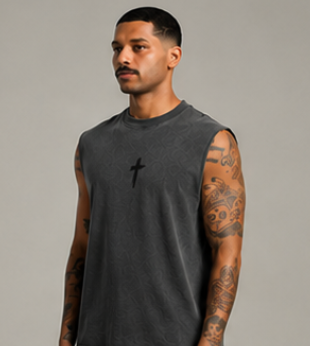 Men's Tank Top — Minimal Paintbrush Cross Graphic