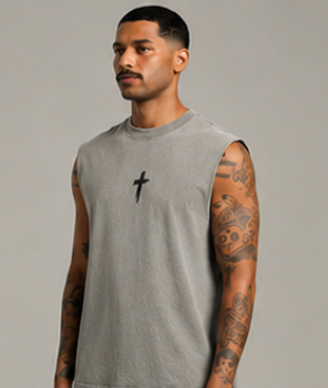Men's Tank Top — Minimal Paintbrush Cross Graphic