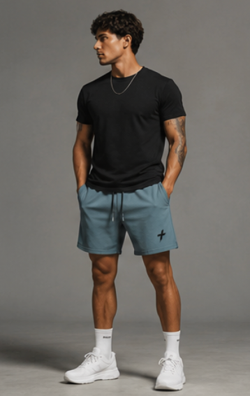 Pique Gym Shorts — Minimal Cross Logo Athletic Shorts