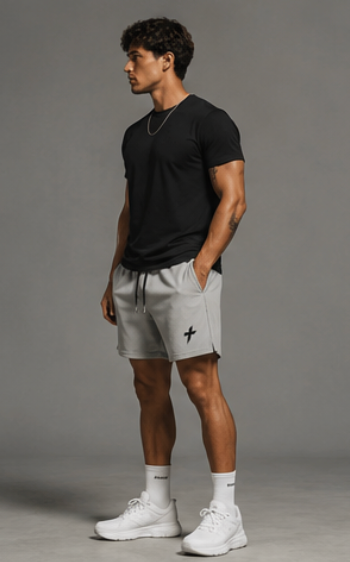Pique Gym Shorts — Minimal Cross Logo Athletic Shorts