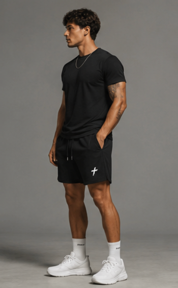 Pique Gym Shorts — Minimal Cross Logo Athletic Shorts