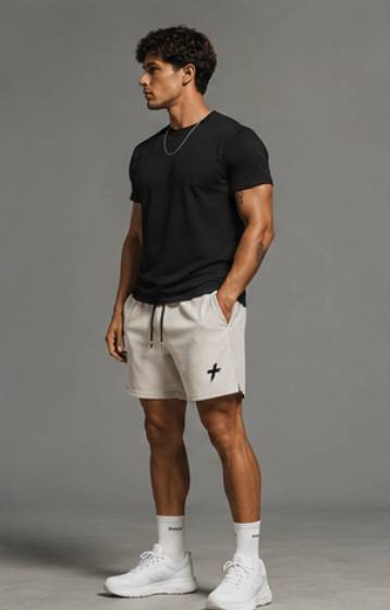 Pique Gym Shorts — Minimal Cross Logo Athletic Shorts