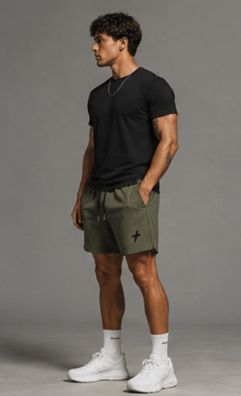 Pique Gym Shorts — Minimal Cross Logo Athletic Shorts