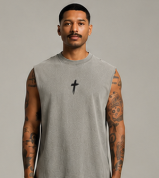 Men's Tank Top — Minimal Paintbrush Cross Graphic