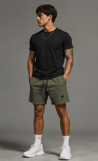 Pique Gym Shorts — Minimal Cross Logo Athletic Shorts